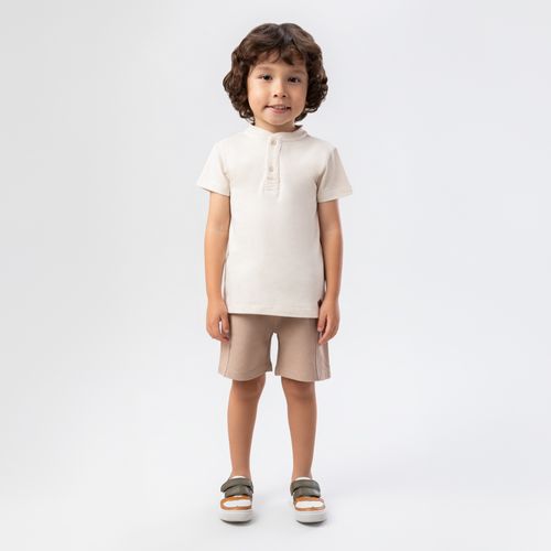 Bermuda de Bebê Masculina Piquet com Recortes - CAMEL