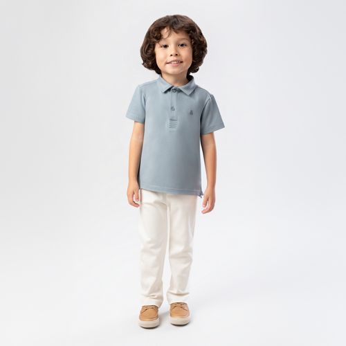 Camiseta Polo de Bebê Masculina Manga Curta Piquet Pima - CINZA