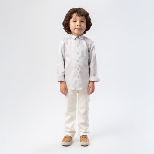 Camisa de Bebê Masculina Manga Longa Fio 70 com Bolso - CINZA