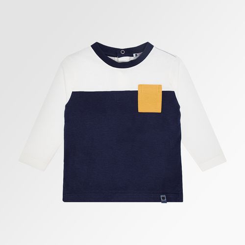 Camiseta de Bebê Masculina Manga Longa Malha com Recortes - AZUL MARINHO