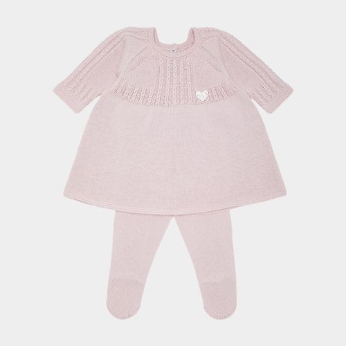 Saída de Maternidade Feminina Tricot Vestido Trança Finas - ROSA PASTEL