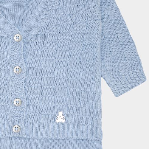 Saída de Maternidade Unissex com Manta Tricot Quadriculado - AZUL SKY