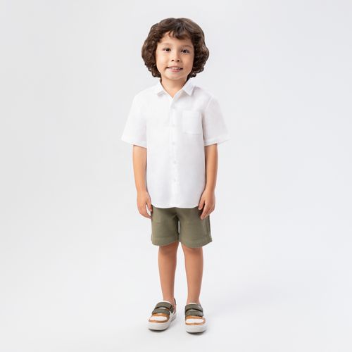 Camisa de Bebê Masculina Manga Curta Puro Linho - BRANCO