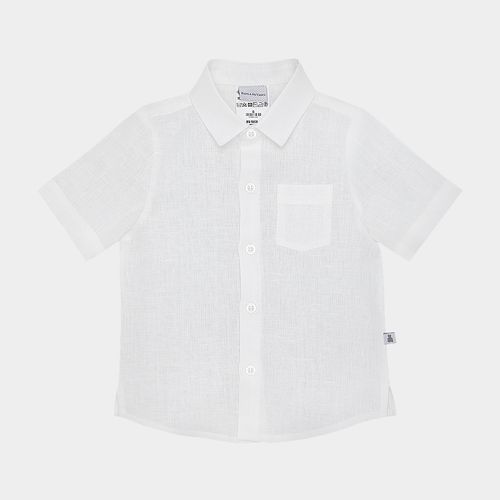 Camisa de Bebê Masculina Manga Curta Puro Linho - BRANCO