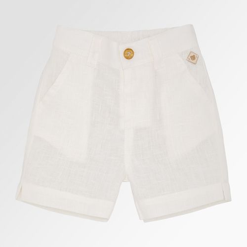Bermuda de Bebê Masculina Puro Linho com Bolso - BRANCO