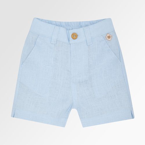 Bermuda de Bebê Masculina Puro Linho com Bolso - AZUL BEBE