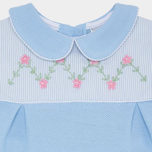 Conjunto de Bebê Feminino Piquet com Bordado de Flores - AZUL BEBE