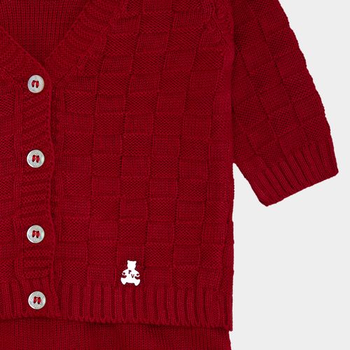 Saída de Maternidade Unissex com Manta Tricot Quadriculado - VERMELHO