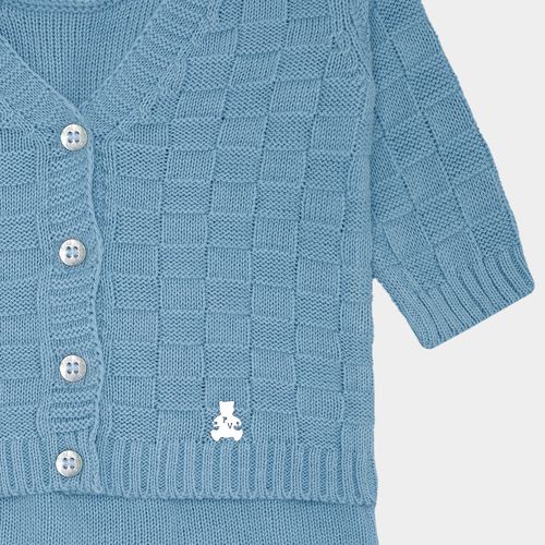 Saída de Maternidade Unissex com Manta Tricot Quadriculado - AZUL CANTO