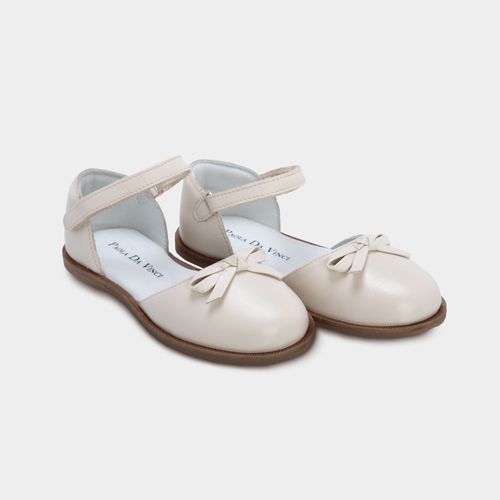 Sapato Boneca Infantil Feminino Couro com Laço - OFF WHITE