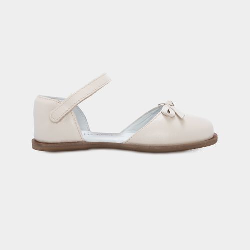 Sapato Boneca Infantil Feminino Couro com Laço - OFF WHITE