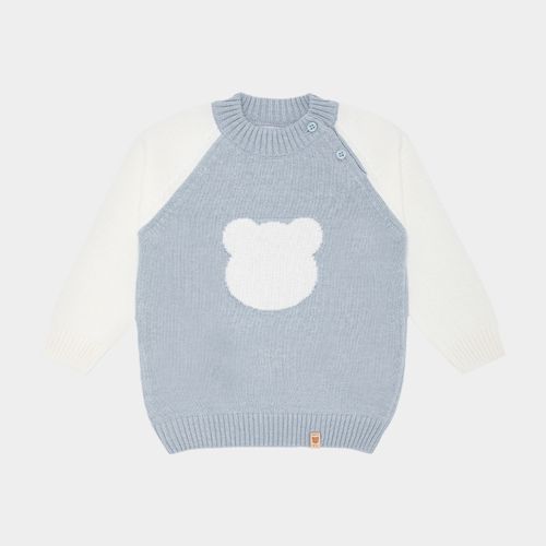 Blusa Tricot de Bebê Masculina Manga Longa Raglan Jacquard Bimbi - AZUL MESCLA CLARO