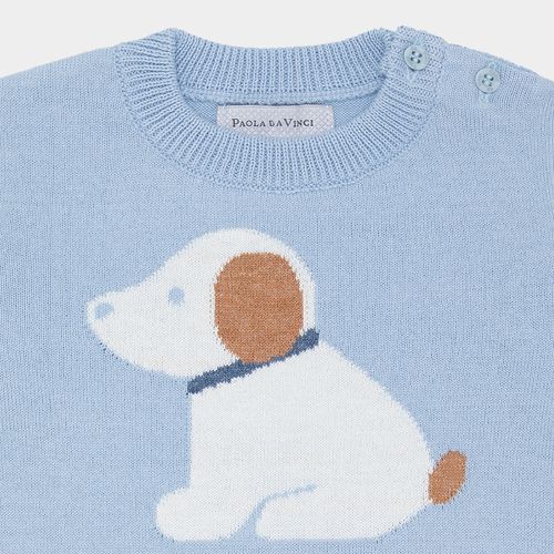 Blusa Tricot de Bebê Masculina Manga Longa Jacquard Puppy - AZUL CLARO