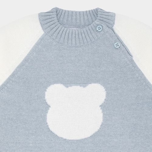 Blusa Tricot de Bebê Masculina Manga Longa Raglan Jacquard Bimbi - AZUL MESCLA CLARO