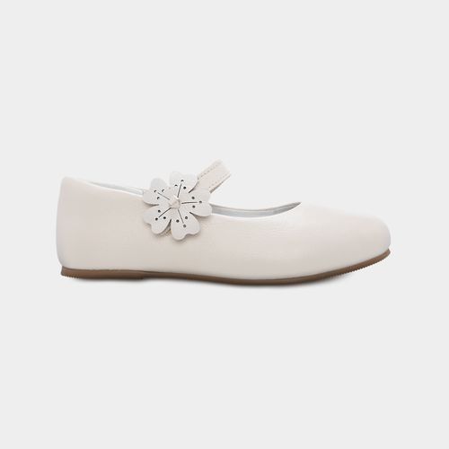 Sapato Boneca Infantil Feminino Couro com Flor Lateral - OFF WHITE