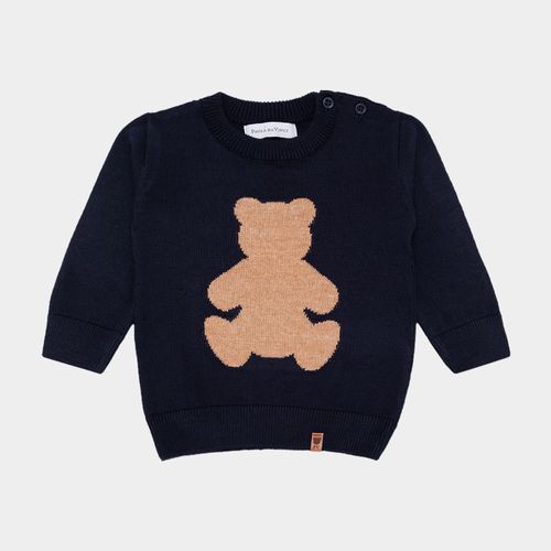 Blusa Tricot de Bebê Masculina Manga Longa Jacquard Urso Bimbi - AZUL MARINHO