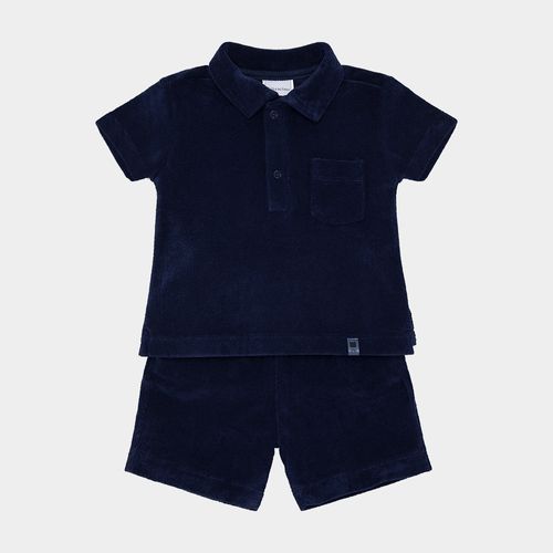 Conjunto de Bebê Masculino Camiseta Polo com Bermuda Atoalhado - AZUL MARINHO