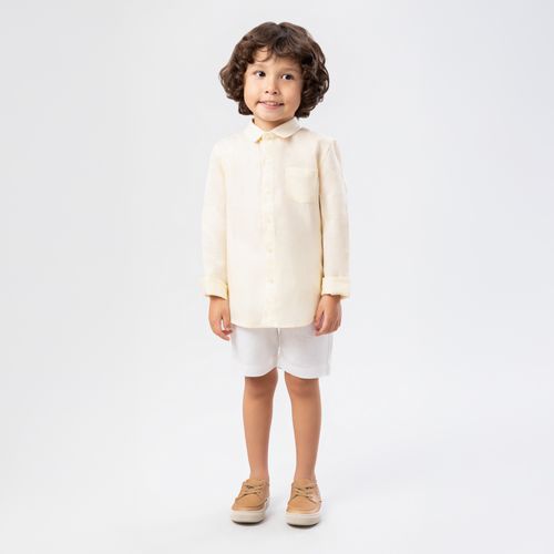 Camisa de Bebê Masculina Manga Longa Puro Linho com Bolso - AMARELO