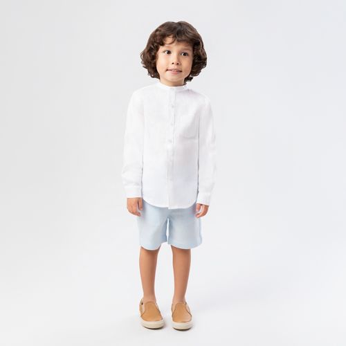 Bata de Bebê Masculina Manga Longa Puro Linho - BRANCO