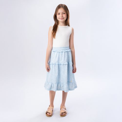 Saia Infantil Feminina Midi Fustão Fio 60 Estampa Criar - AZUL BEBE