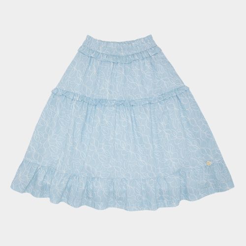 Saia Infantil Feminina Midi Fustão Fio 60 Estampa Criar - AZUL BEBE