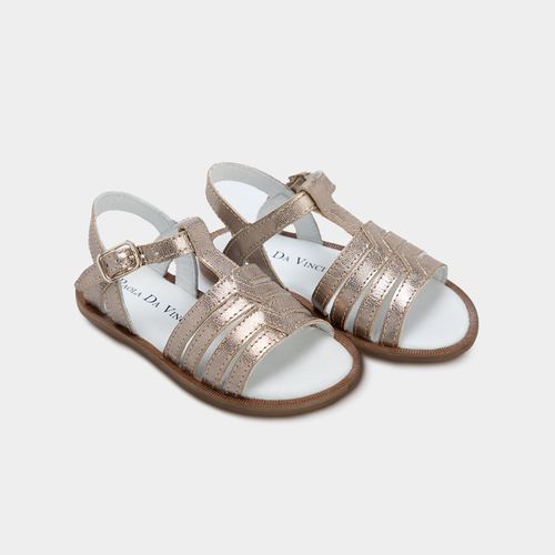 Sandália Toddler Feminina Couro com Tiras - METALIC