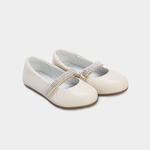Sapato Boneca Toddler Feminino Couro Tiras Cristal - OFF WHITE