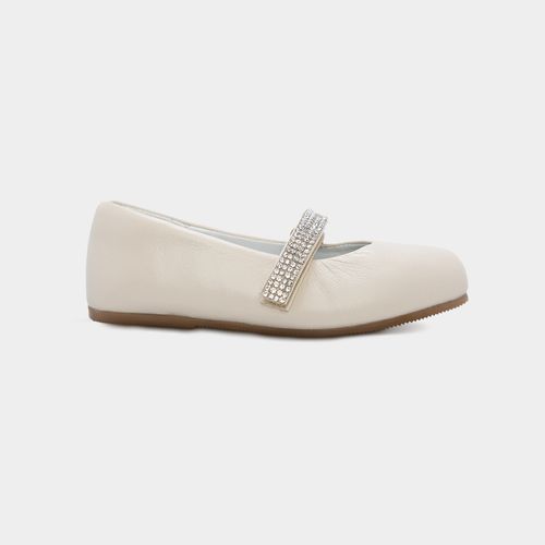 Sapato Boneca Toddler Feminino Couro Tiras Cristal - OFF WHITE