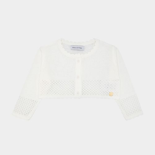 Bolero Tricot de Bebê Feminino Rendado - OFF WHITE