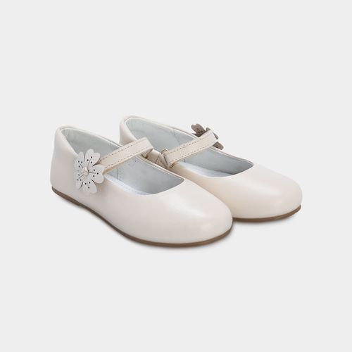 Sapato Boneca Toddler Feminino Couro com Flor Lateral - OFF WHITE