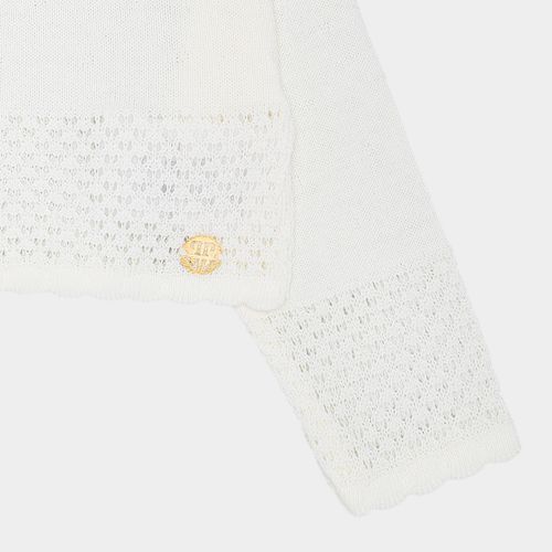 Bolero Tricot de Bebê Feminino Rendado - OFF WHITE
