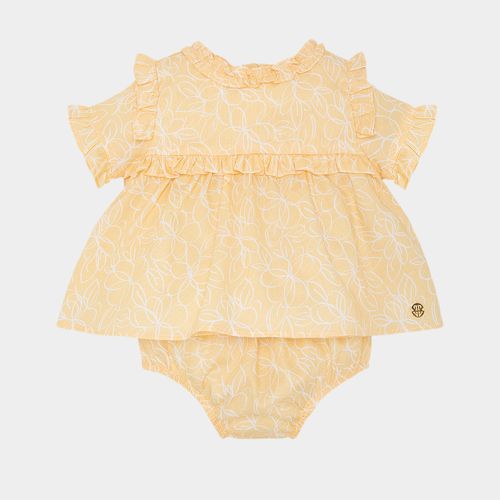 Conjunto de Bebê Feminino Fustão Fio 60 Estampa Criar - AMARELO