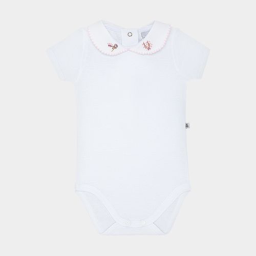 Body de Bebê Feminino Manga Curta Algodão Egípcio Bordado Fada - BRANCO