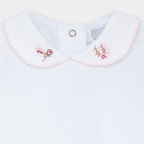 Body de Bebê Feminino Manga Curta Algodão Egípcio Bordado Fada - BRANCO