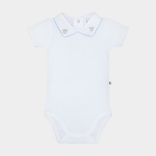 Body de Bebê Masculino Algodão Egípcio Canelado Manga Curta Bordado Cavalo - BRANCO