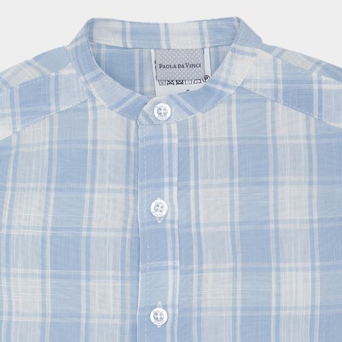 Conjunto de Bebê Masculino Xadrez com Bermuda Sarja - AZUL BEBE