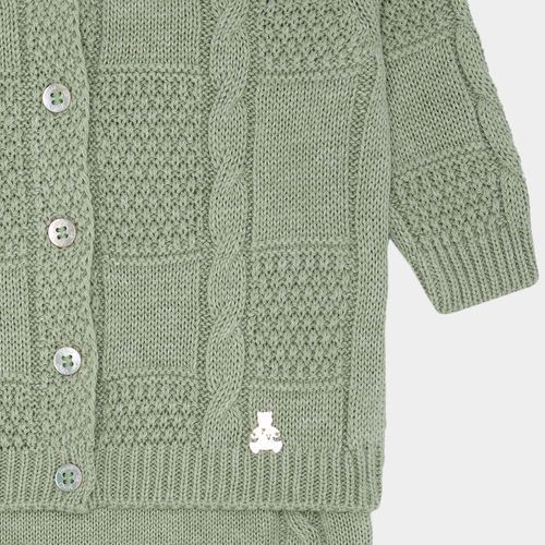 Saída de Maternidade Masculina com Manta Tricot Quadrados Ponto Trança - VERDE M.PLANT
