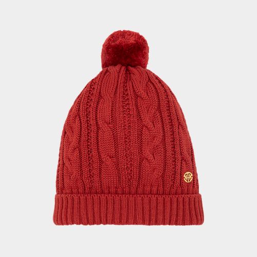 Gorro de Bebê Feminino Tricot Ponto Trança com Pompom - BRICK