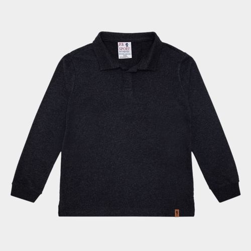 Camiseta Polo Infantil Masculina Manga Longa - PRETO