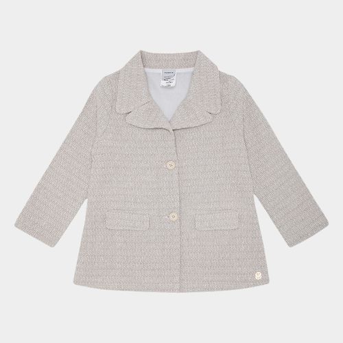 Casaco Infantil Feminino Tweed com Bolsos Longo - AREIA