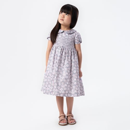 Vestido de Bebê Feminino Fustão Fio 60 Estampa Primavera - AZUL