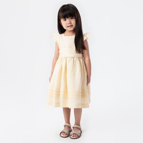 Vestido de Bebê Feminino Puro Linho com Pregas - AMARELO