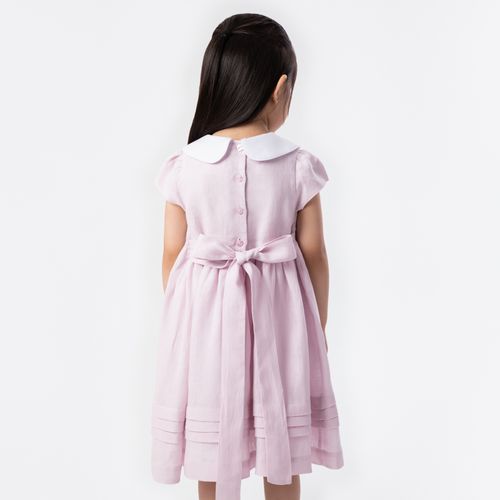 Vestido de Bebê Feminino Puro Linho Bordado Ponto Smock - LILAS