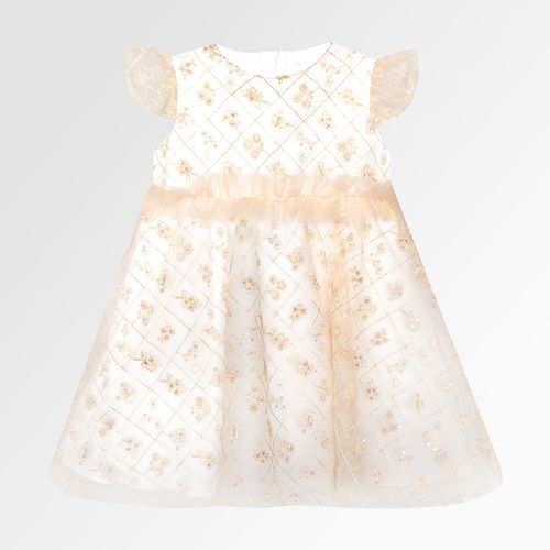 Vestido de Festa de Bebê Feminino Bordado Lumine - OFF WHITE