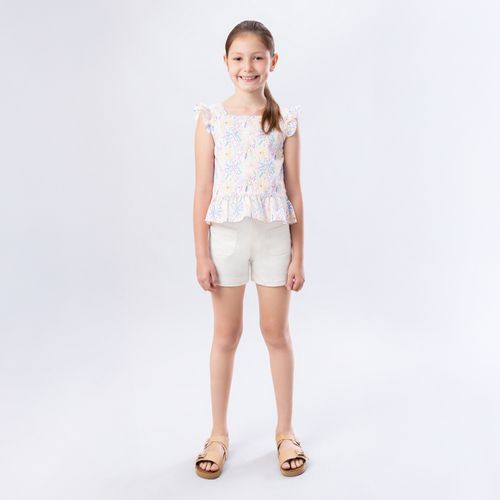 Bata Infantil Feminina Manga Curta Fustão Fio 60 Estampa Expressar - BRANCO
