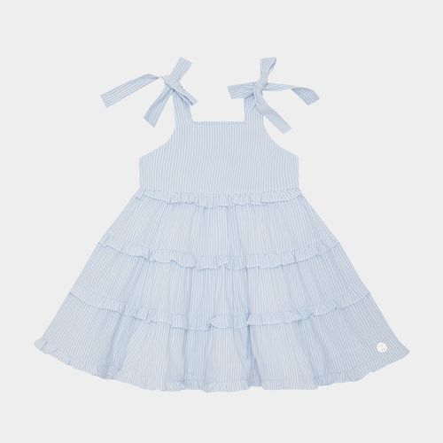 Vestido de Bebê Feminino Anarruga Listrado com Babados - AZUL BEBE