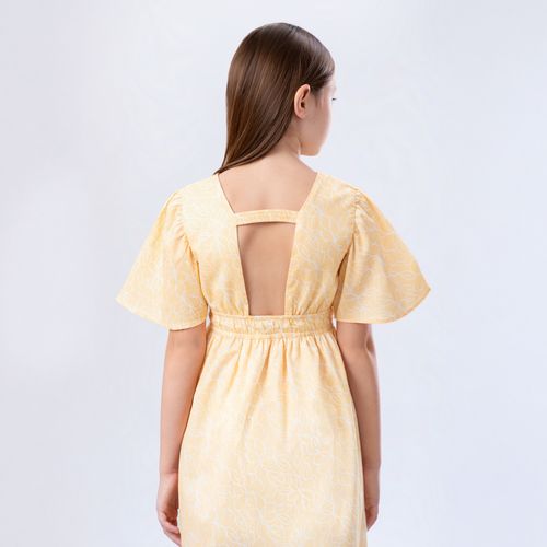 Vestido Infantil Feminino Fustão Fio 60 Estampa Criar - AMARELO