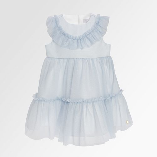 Vestido de Festa de Bebê Feminino Tule com Babados - AZUL BEBE