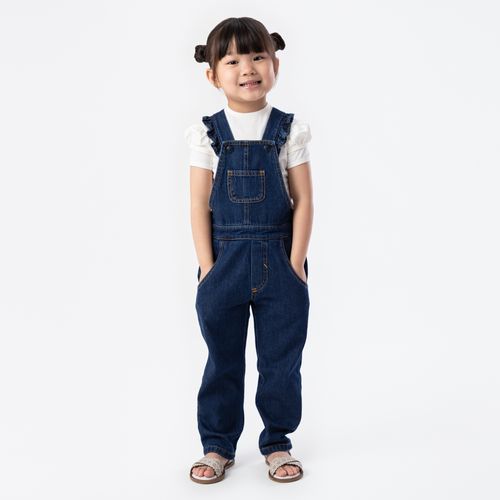 Jardineira Jeans de Bebê Feminina com Babados - AZUL MARINHO