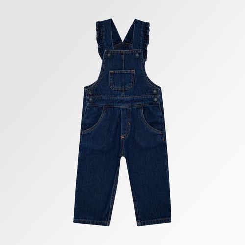 Jardineira Jeans de Bebê Feminina com Babados - AZUL MARINHO